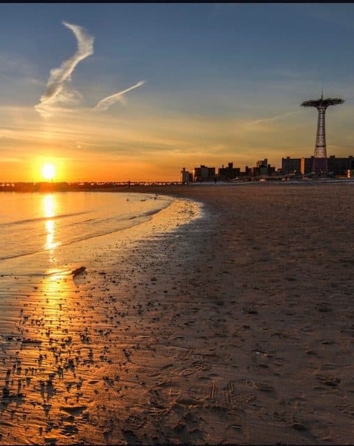 Sunset over the Brighton Beach shoreline